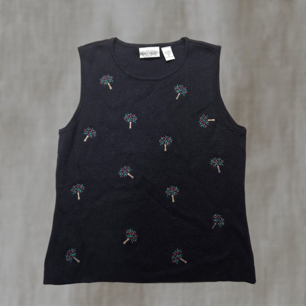 Vintage Kim Rogers Poinsettia Floral Sweater Vest Women Petite Large Black Christmas Party Size L / US 10 / IT 46 - 1 Thumbnail