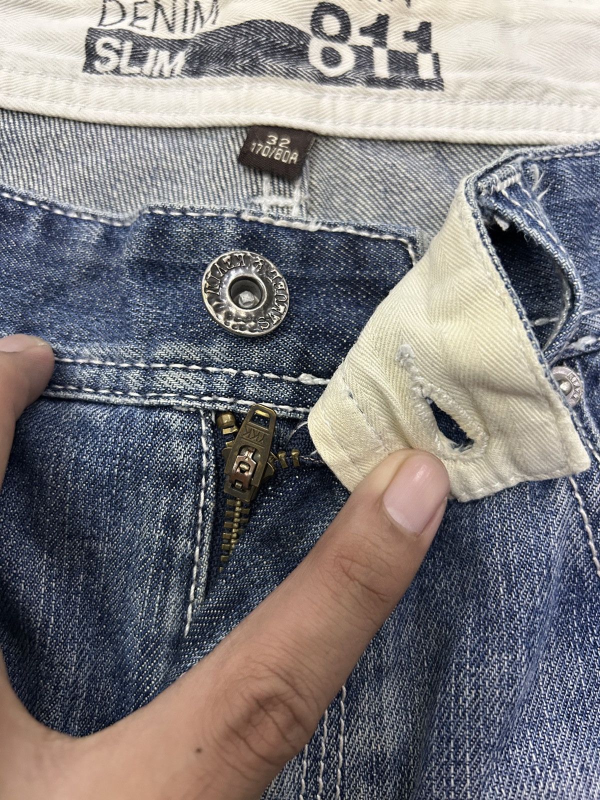 Japanese Brand × Vintage Vintage Japanese Blue Wash Patches Style Distressed Jeans Size US 35 - 12 Thumbnail