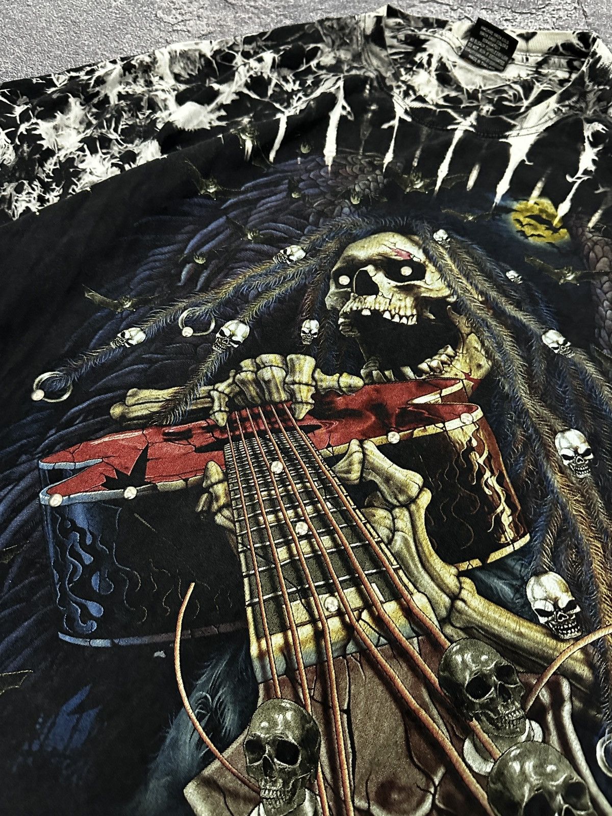 Vintage Vintage 90s Gream Reaper Skeleton Rock T-Shirt Tie-Dye Size US XL / EU 56 / 4 - 9 Thumbnail