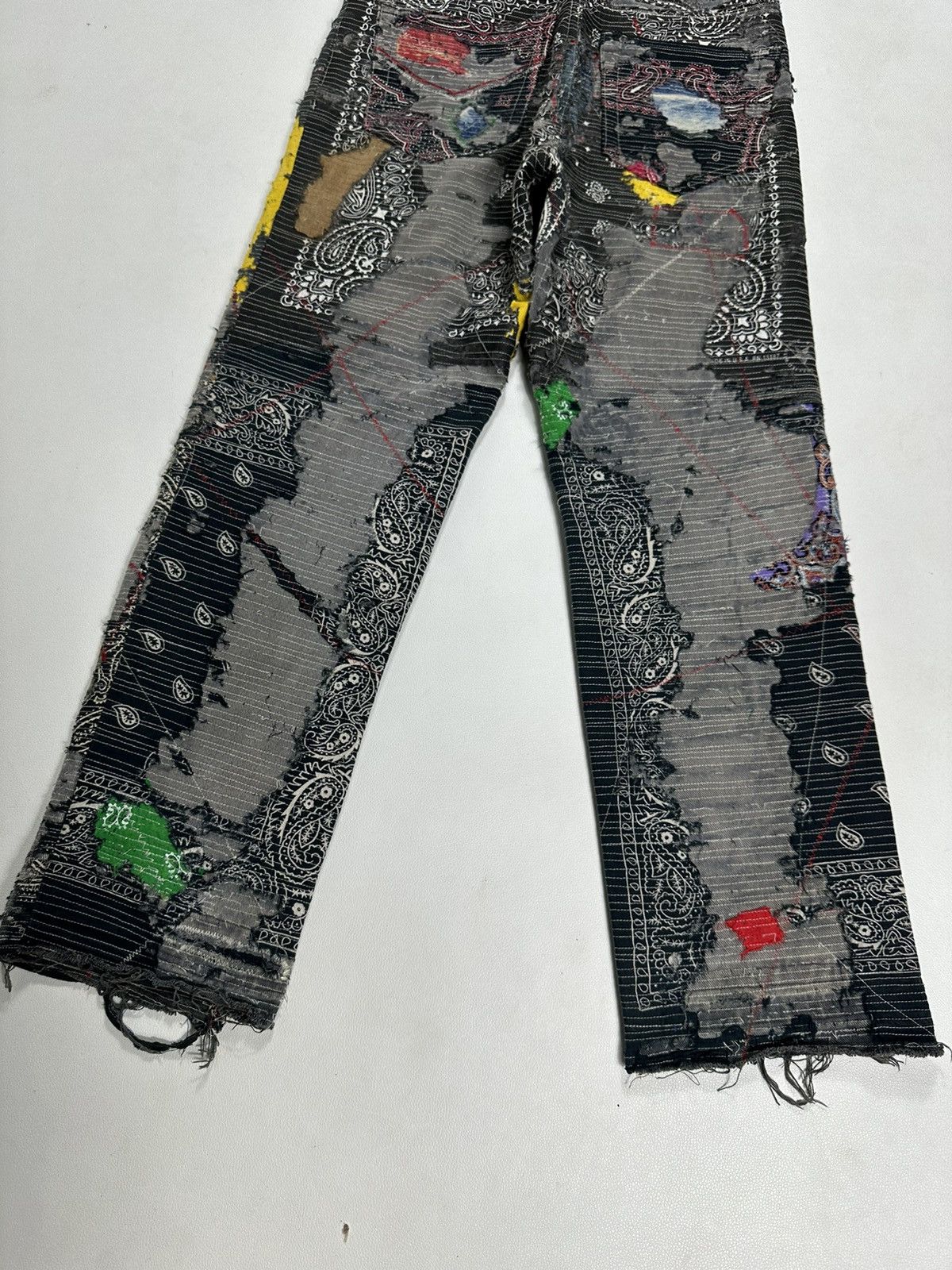 Handmade Custom Made Distressed Paisley Patchwork hemless Jeans pants Size US 30 / EU 46 - 11 Thumbnail