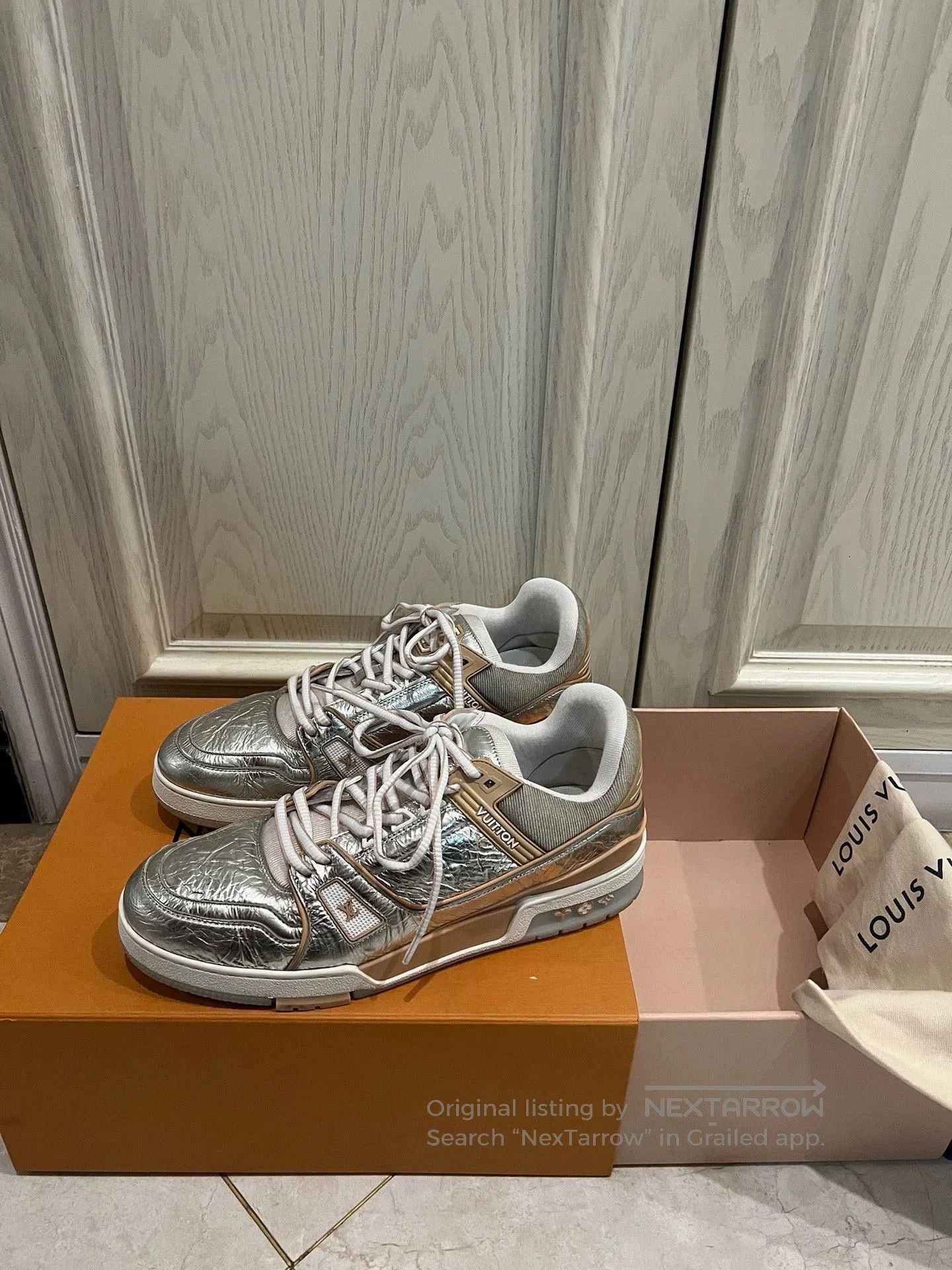 Louis Vuitton Silver Trainer Sneakers Size 9.