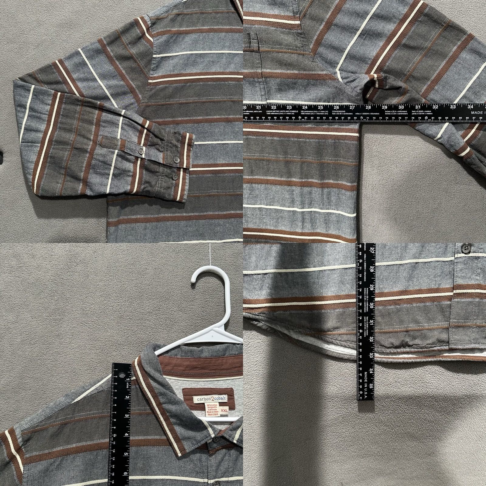 Carbon2Cobalt Carbon2cobalt Shirt Mens 2XL Gray Striped Jersey Button Up Metal Thick Lined Casual Outdoor Classic Size US XXL / EU 58 / 5 - 8 Thumbnail