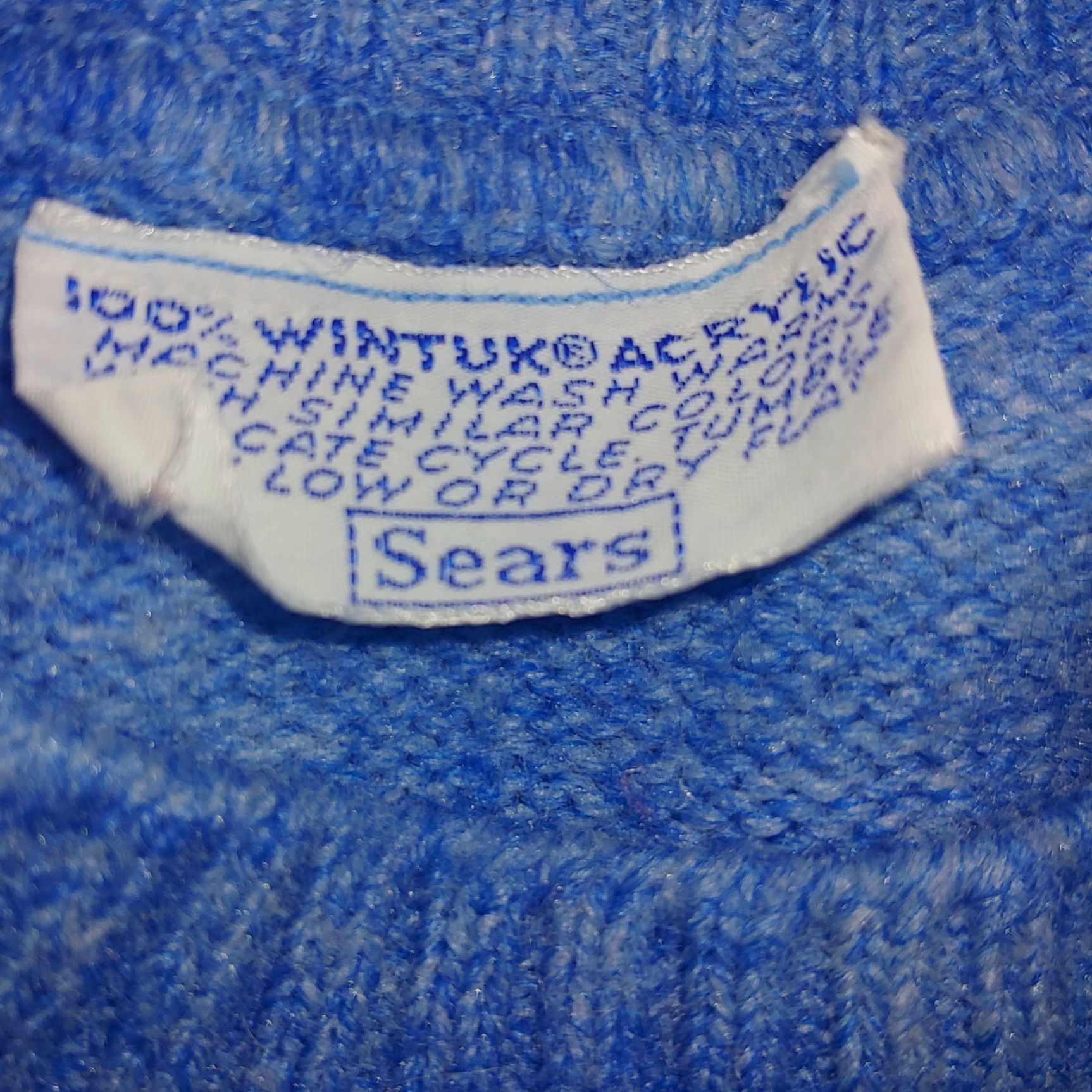 Sears VINTAGE Sears Sweater Shirt Adult Small Blues 1970s Wintuck Acrylic Casual Mens/Womens Grandpa Hipster Size S / US 4 / IT 40 - 2 Thumbnail