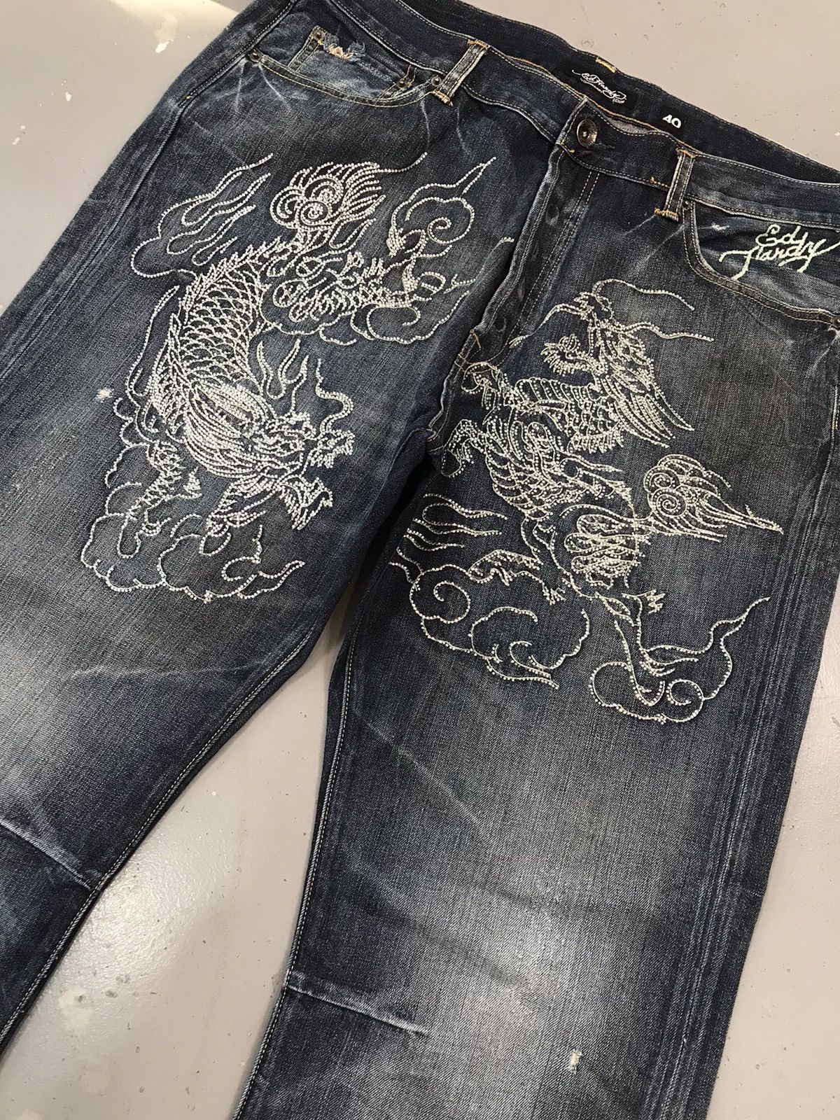 Ed Hardy × Vintage Vintage Edhardy diamond 💎 dragons 🐉 embroidered denim Size US 40 / EU 56 - 3 Thumbnail