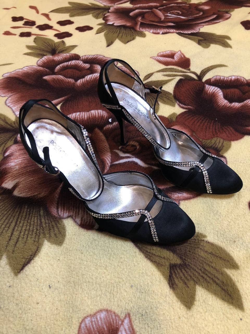 Dolce & Gabbana D&G Velvet Crystal Slingback Heels Vintage shoes Size US 7 / IT 37 - 1 Thumbnail
