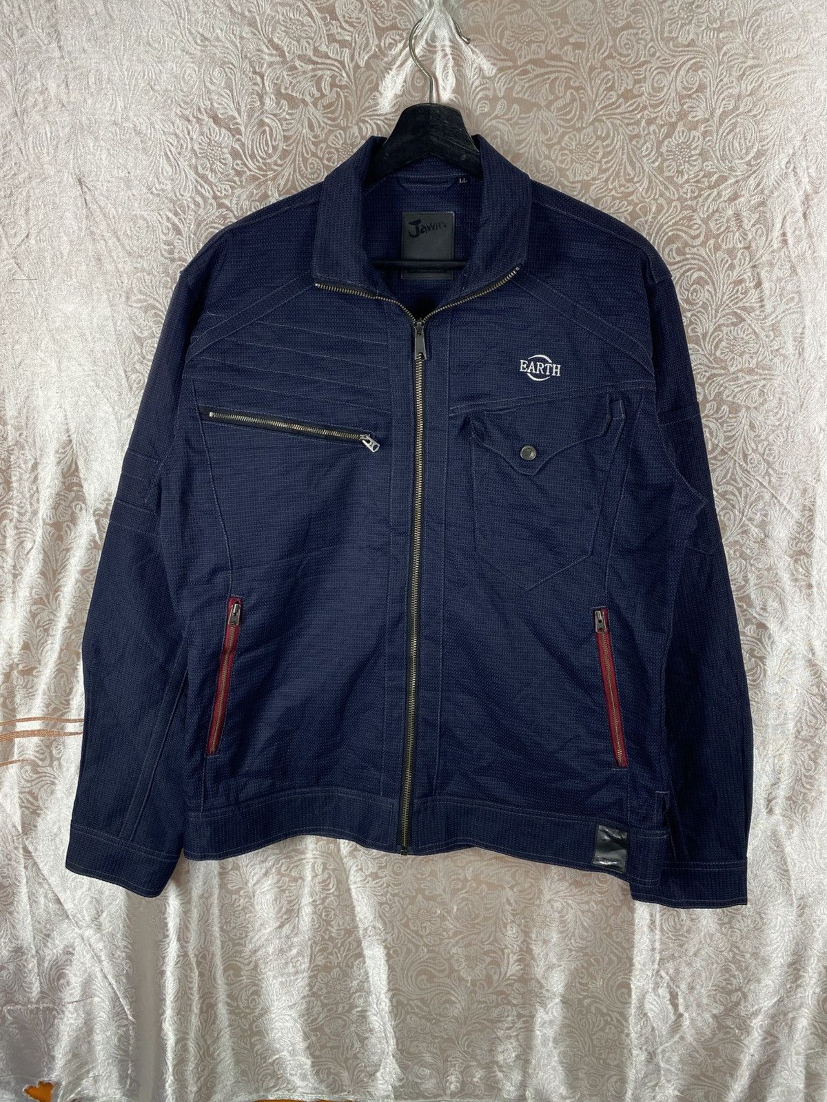 Japanese Brand Jawin EARTH Navy Utility Workwear Full Zip Textured Fabric Size US L / EU 52-54 / 3 - 3 Thumbnail