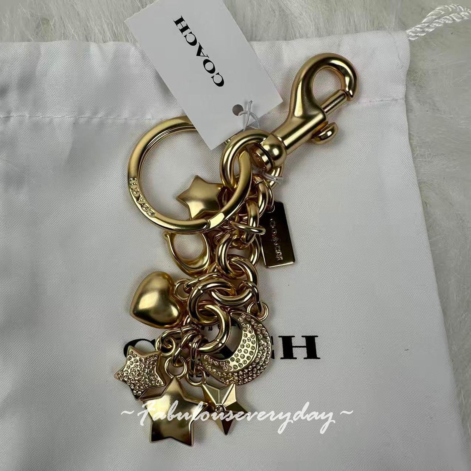 Coach Coach Star Moon Cluster Bag Charm In Gold CDB59 Keychain NWT Size ONE SIZE - 3 Thumbnail