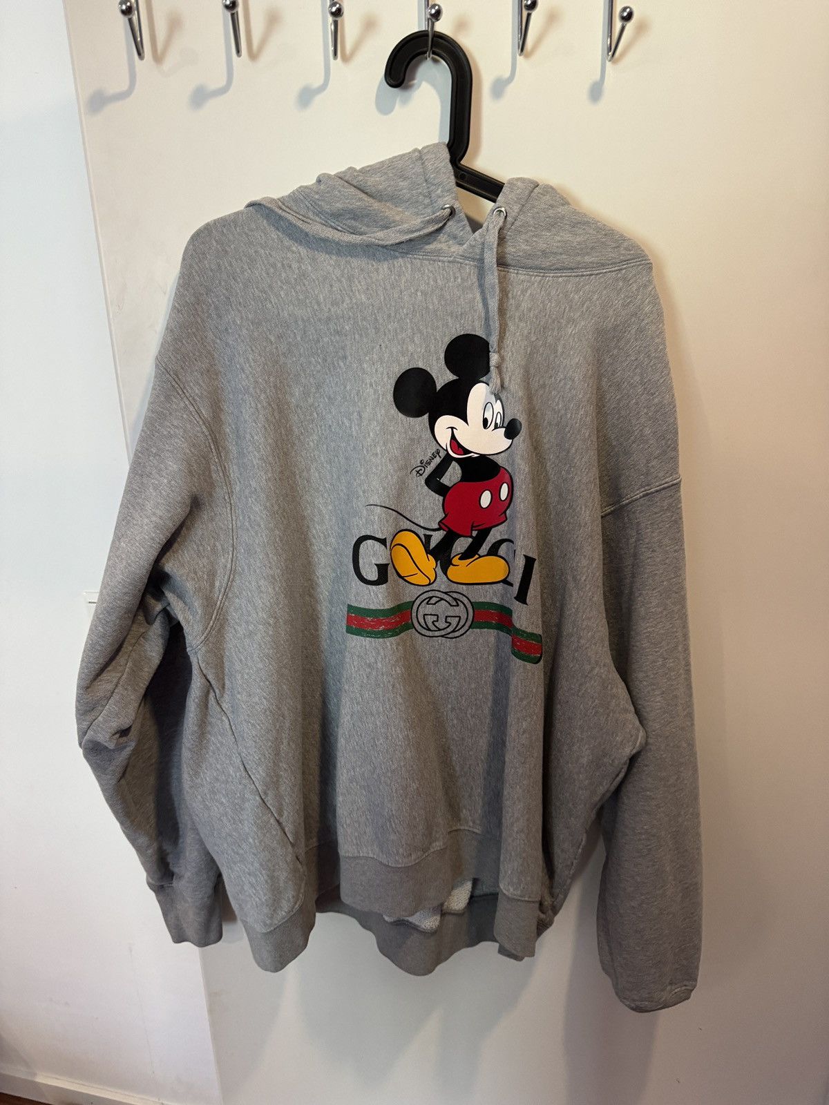 image of Disney x Gucci Super Runway Gucci X Mickey Mouse Logo Hoodie in Grey, Men's (Size 2XL)