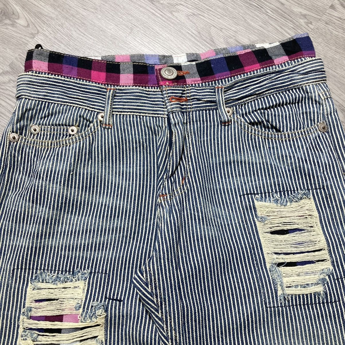 Japanese Brand 2000s Japanese Brand Double Waist Ripped Striped Pants Size US 29 - 7 Thumbnail