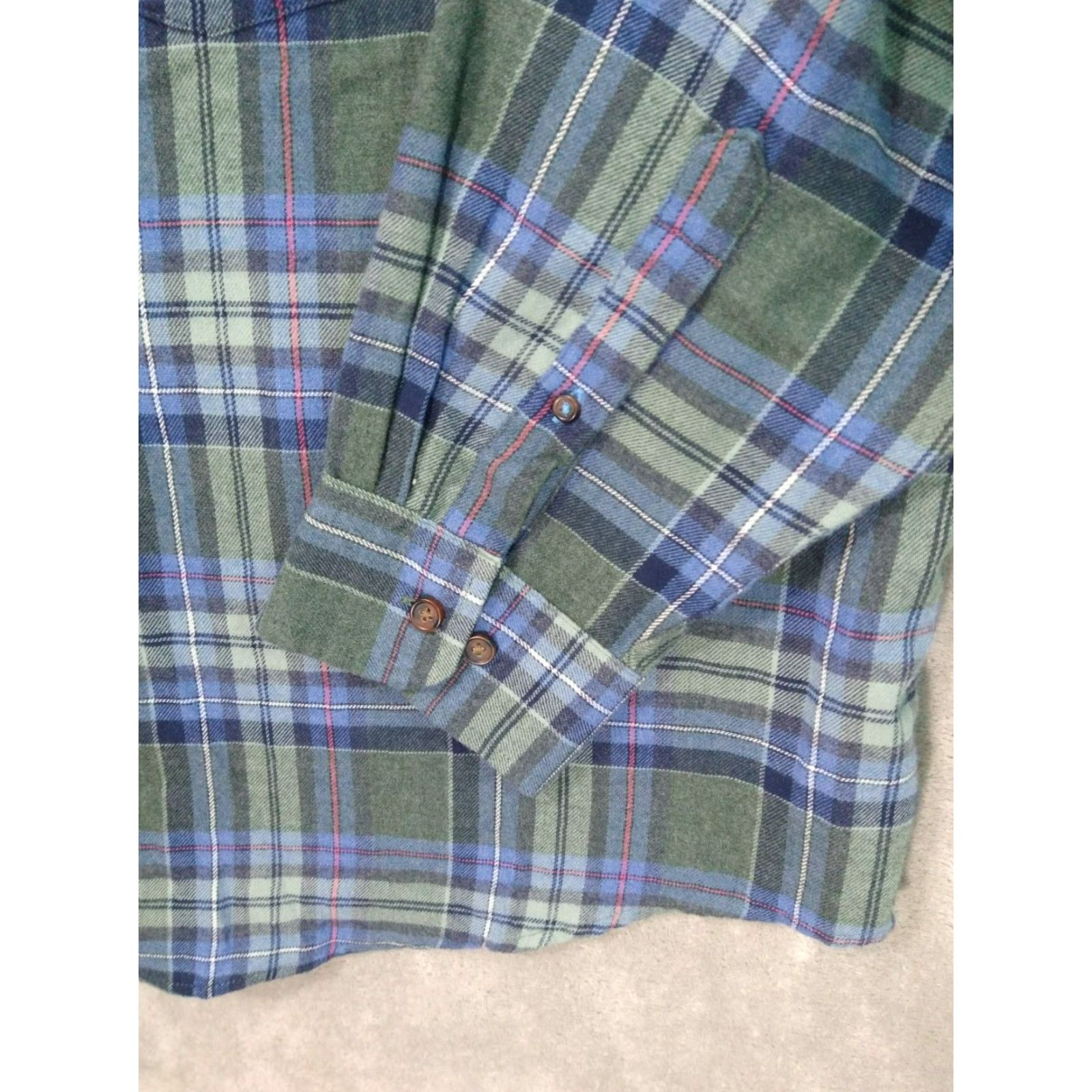 Izod Izod Mens Button-Up Shirt 3XL Green Plaid Flannel Blue Cotton Long Sleeve Casual Size US XXL / EU 58 / 5 - 3 Thumbnail