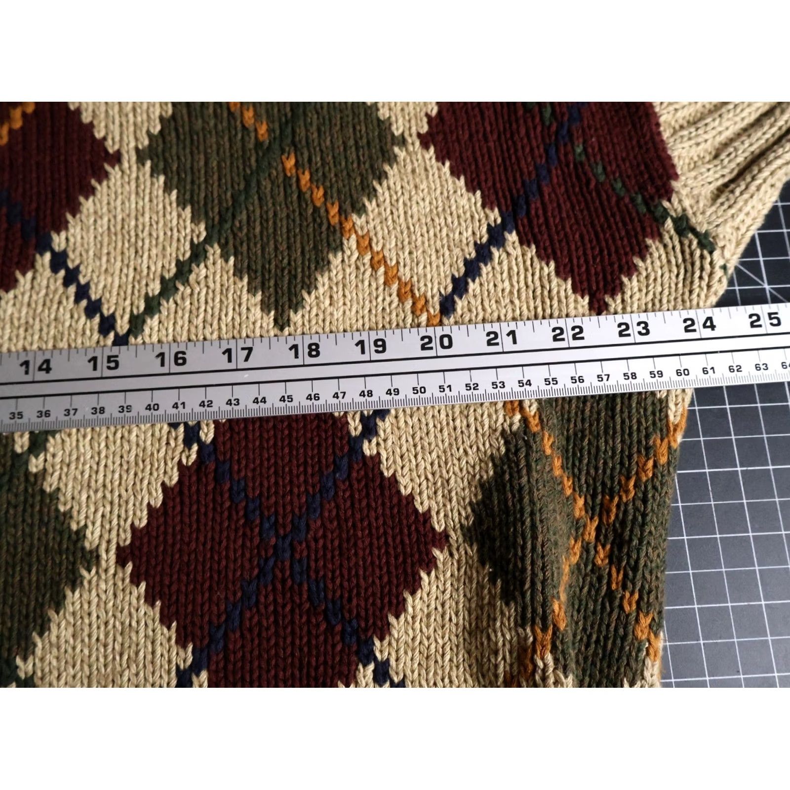 Gant VINTAGE GANT Sweater Men's Large Beige Argyle Hand Intarsia 100% Cotton Crew Neck Knit Pullover Size US L / EU 52-54 / 3 - 5 Thumbnail