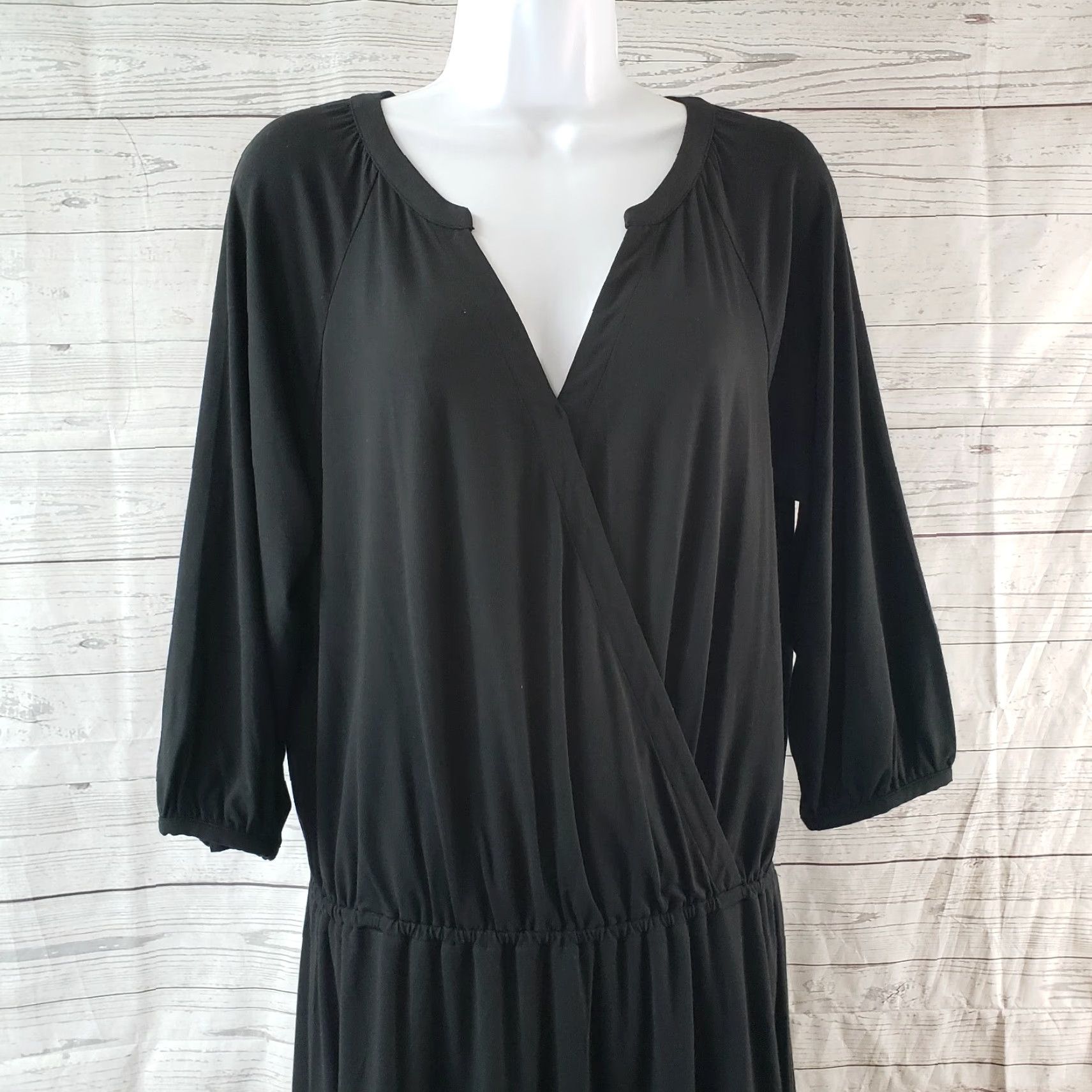 Tommy Bahama Tommy Bahama Womens Dress Solid Black 3/4 Sleeve Viscose Blend Small Dress Womens Black V-Neck Casual Knit Faux Wrap N/A Size S / US 4 / IT 40 - 2 Thumbnail