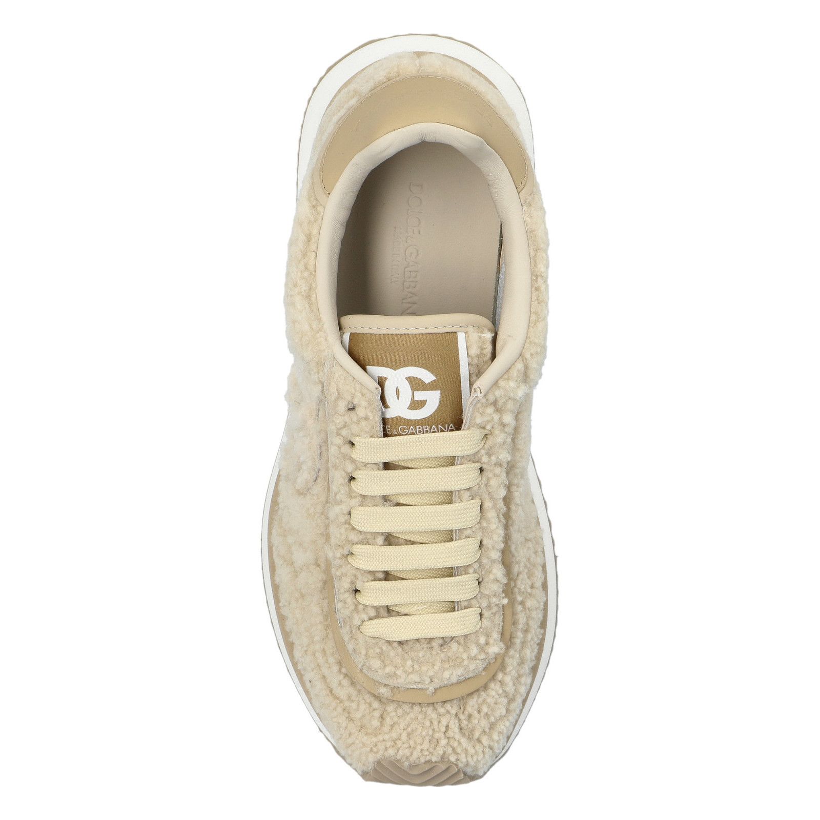 DOLCE&GABBANA DG Cushion Beige Fur Sports Sneakers New & Aut
