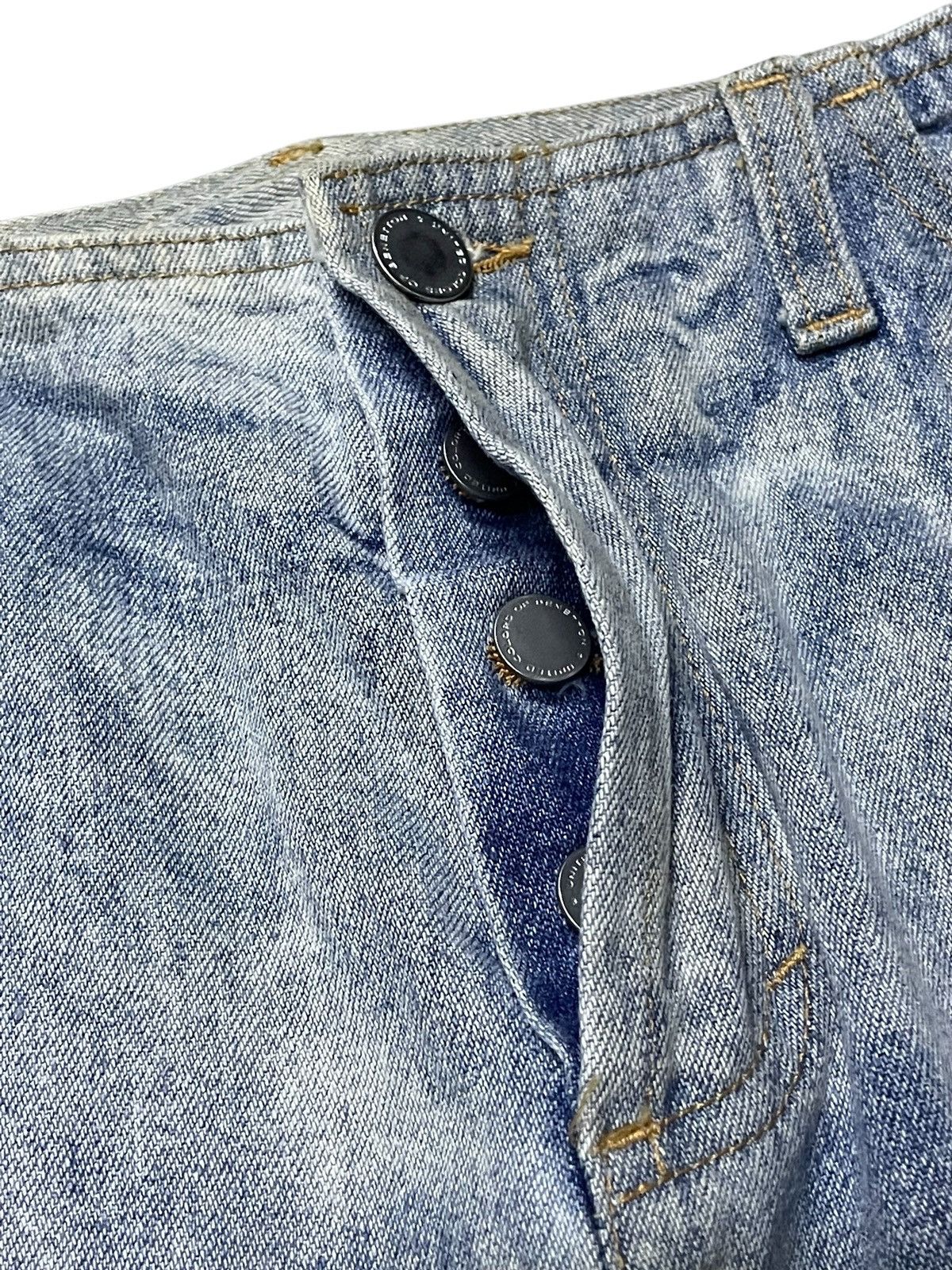 Benetton × Le Grande Bleu (L.G.B.) × Tornado Mart Benetton Glass Shattered Whiskers Wash Flared Jeans Size US 29 - 13 Thumbnail