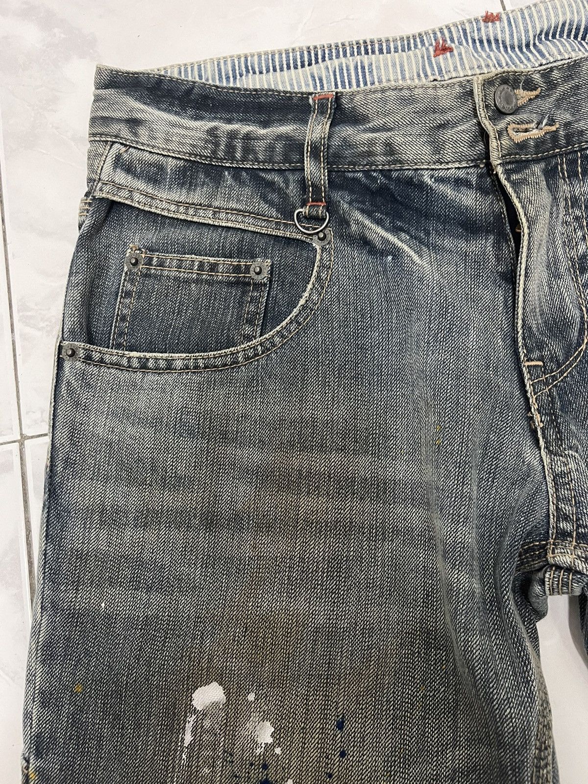 Japanese Brand × PPFM × Seditionaries Offer☄️PPFM carpenters paint splatter buckle back denim jeans Size US 32 / EU 48 - 21 Thumbnail