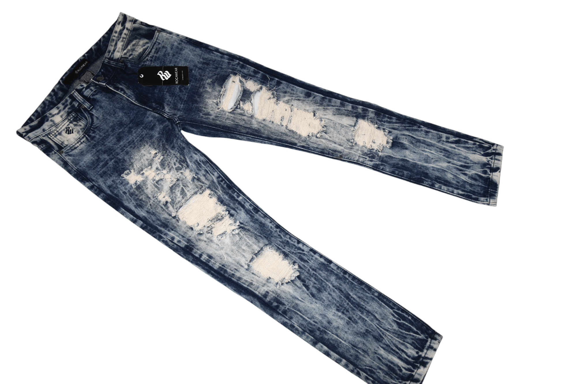 Rocawear 🔥Rockawear Dark Acid Wash Distressed Jeans Rhinestones Trim Size US 34 / EU 50 - 5 Thumbnail