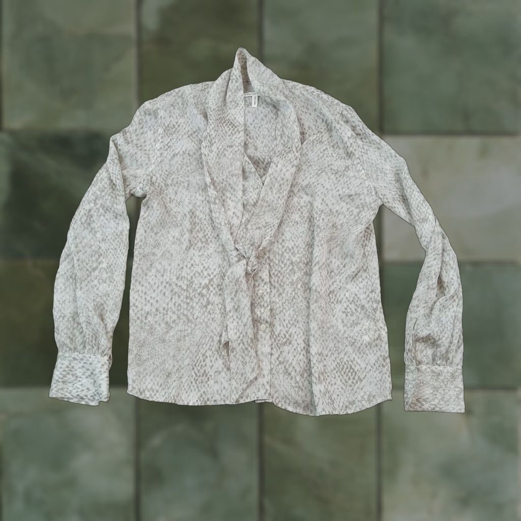 AVEC LES FILLES Avec Les Filles Womens Blouse Small Beige Snake Animal Stretch Button Up Size S / US 4 / IT 40 - 1 Thumbnail