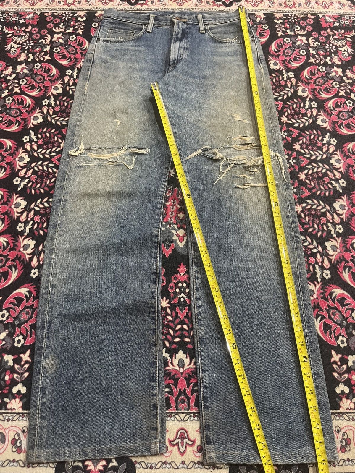 No Faith Studios Edwin 505XX Blue Faded Washed Distressed Selvedge Jeans Size US 29 - 14 Thumbnail
