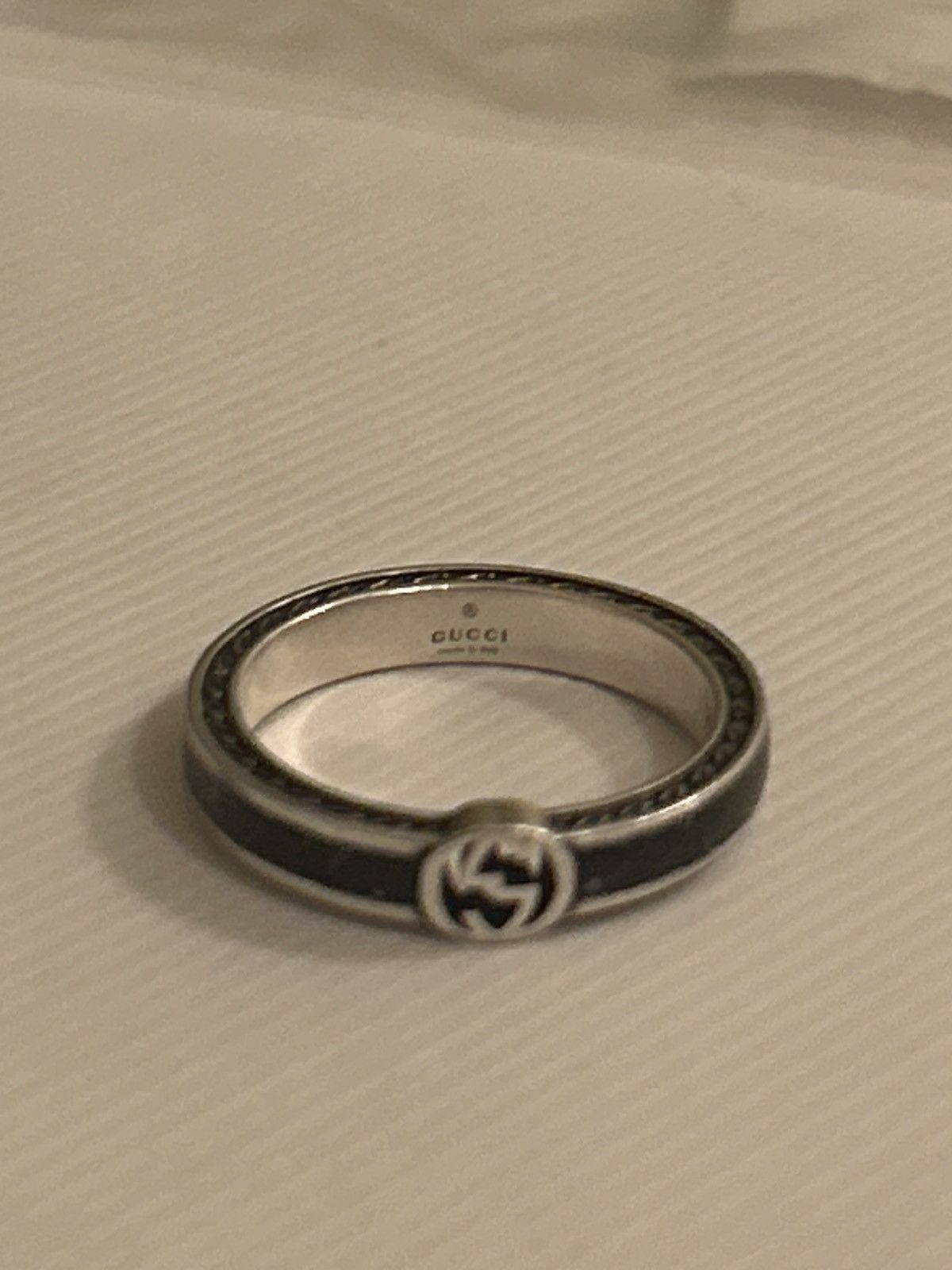 Gucci Gucci Interlocking G Enamel Thin Ring Black Ag925 701620 Size ONE SIZE - 3 Thumbnail