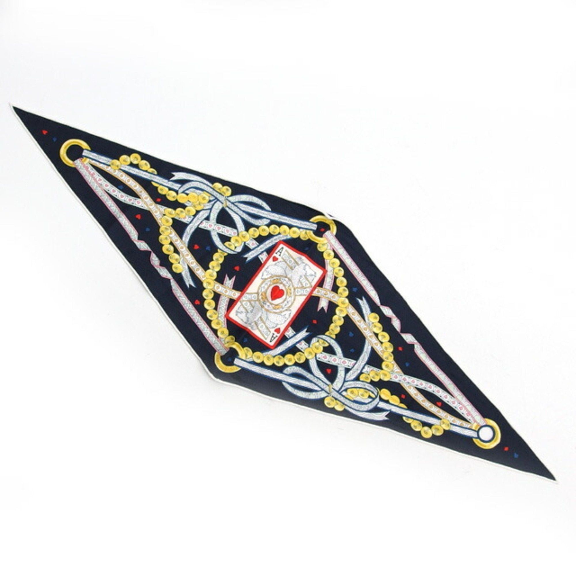 image of Hermes Losange Nano Queen Of Hearts Diamond Shape Silk Scarf Muffler in Black, Women's
