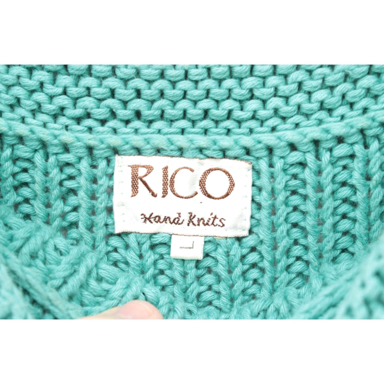 Vintage Rico Hand Knits Sweater Women Large Green Bell Cuff Knit Pullover Casual Bohemian Cottagecore Classic 100% Cotton Size L / US 10 / IT 46 - 5 Thumbnail