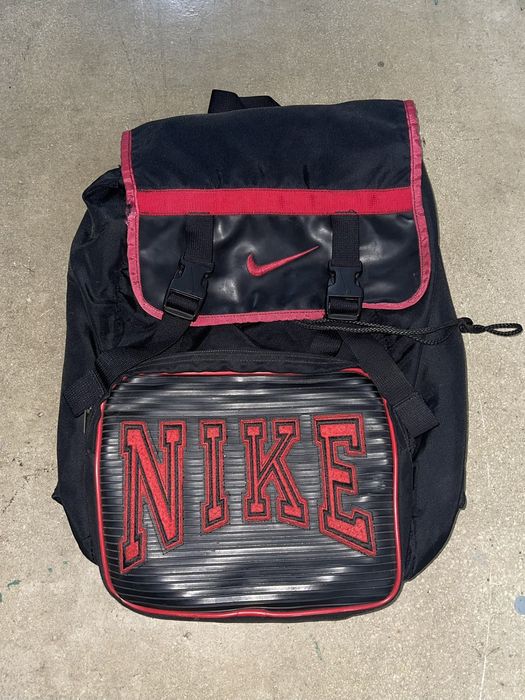 Nike 1990s Vintage Nike Black Red Nylon Parachute Backpack | Grailed