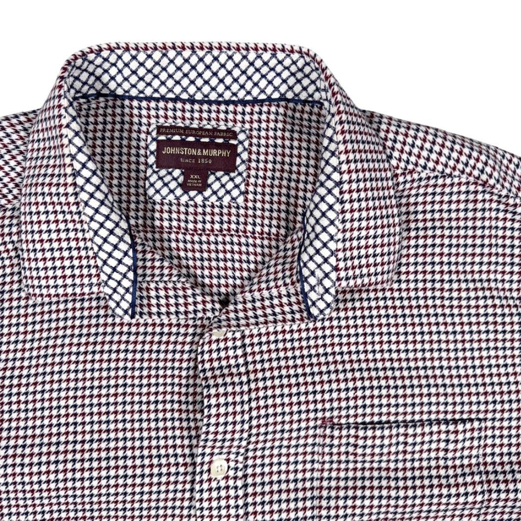 Johnston & Murphy Johnston Murphy Shirt Adult 2XL White Cotton Houndstooth Check Button-Up Jeans? Size US XXL / EU 58 / 5 - 2 Thumbnail