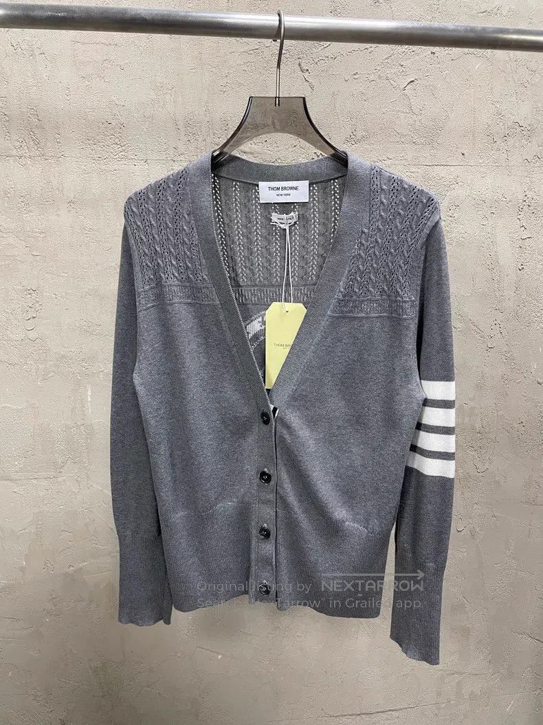 Thom Browne Thom Browne Grey Four-Striped Dog Knit Cardigan Size US XXS / EU 40 - 1 Thumbnail
