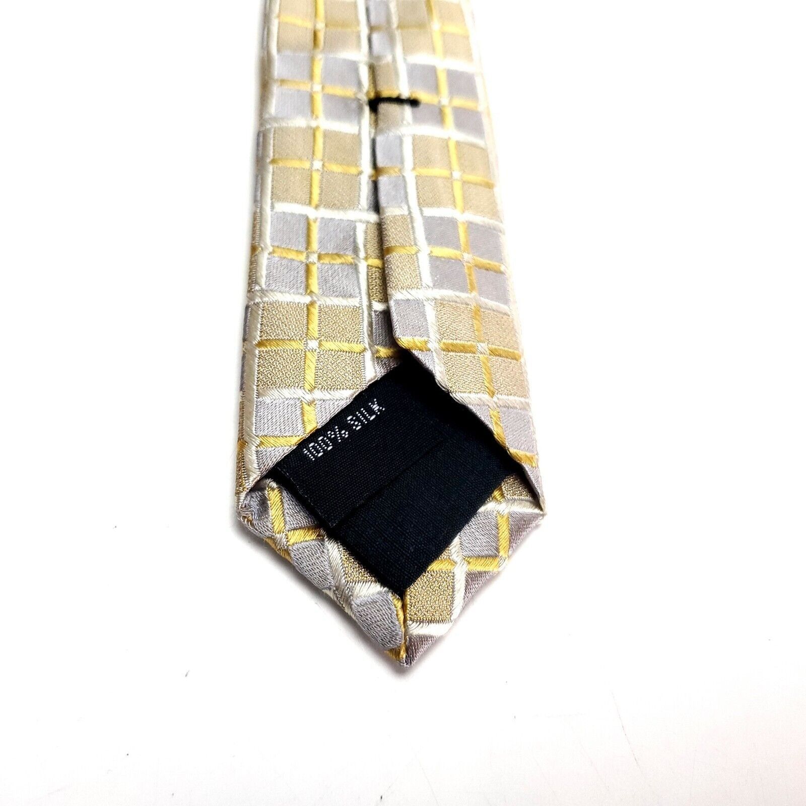 Pronto Uomo Pronto Uomo Couture Silk Tie Woven Yellow Gray Checker Board Size ONE SIZE - 4 Thumbnail