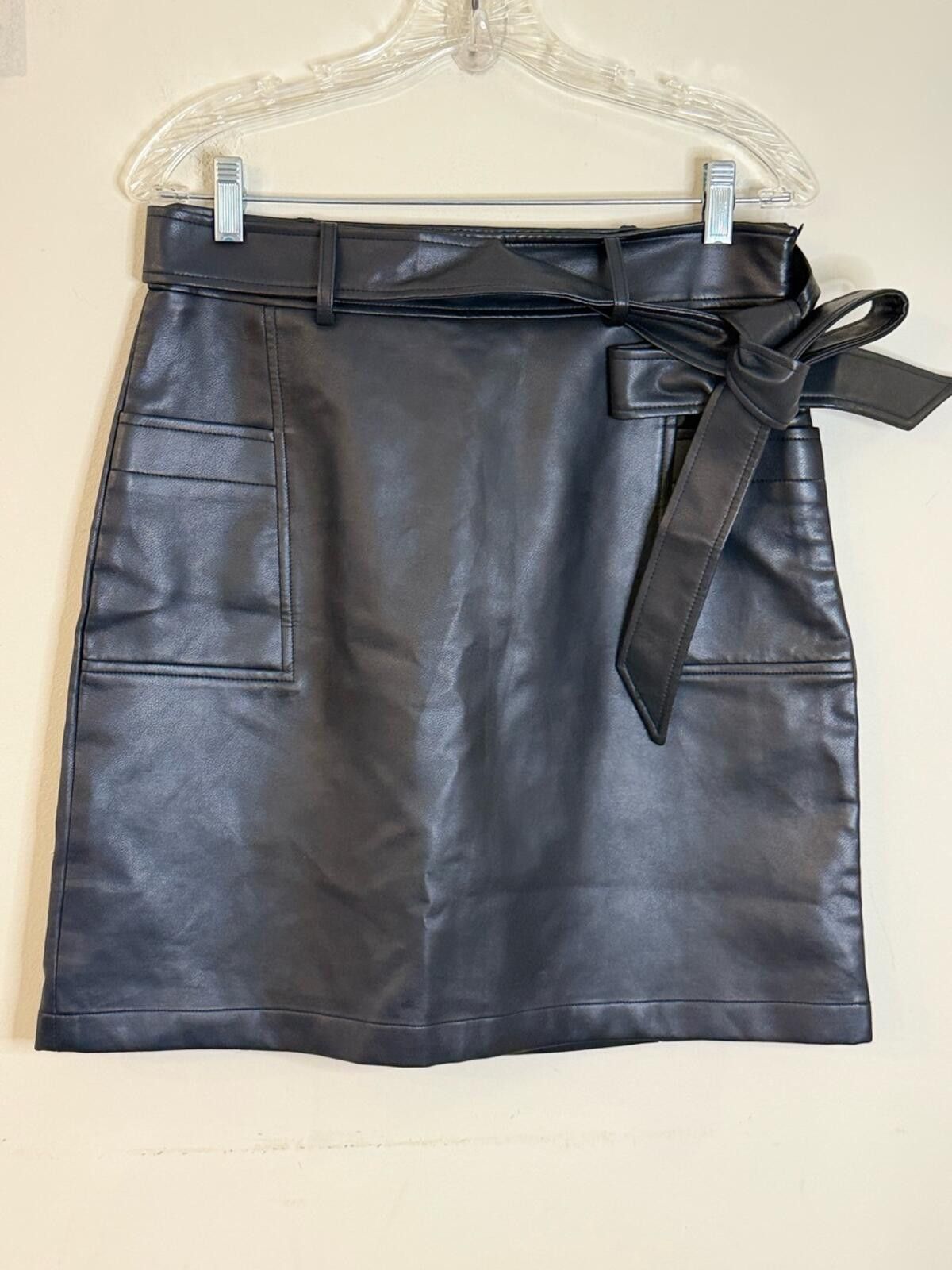 Other Bagatelle black faux leather mini skirt pockets & bow SZ M Size 32" / US 10 / IT 46 - 3 Thumbnail