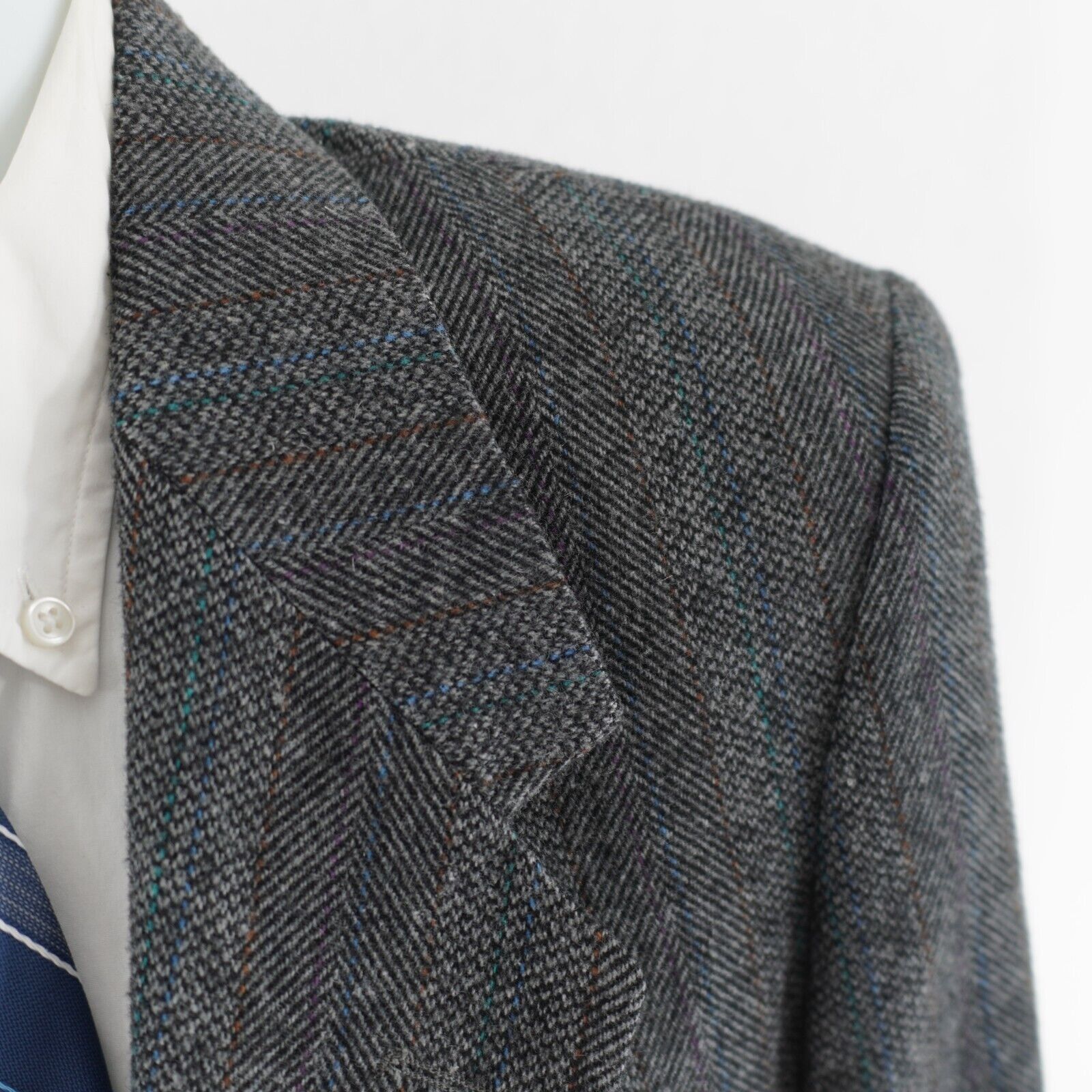 Towncraft Towncraft Tweed Wool Patchwork Gray Herringbone 2 Button Spo Size 38R - 2 Thumbnail
