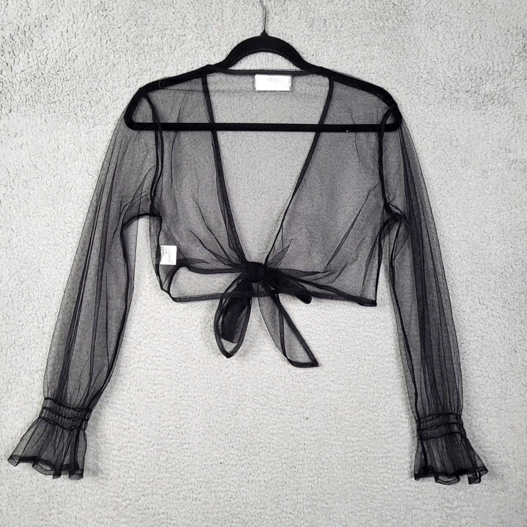 Vintage SEEK THE LABEL Women's Top Size S Tie Front V-Neck Black Nylon Long Sleeve Regular Fit Barer? Size S / US 4 / IT 40 - 5 Thumbnail