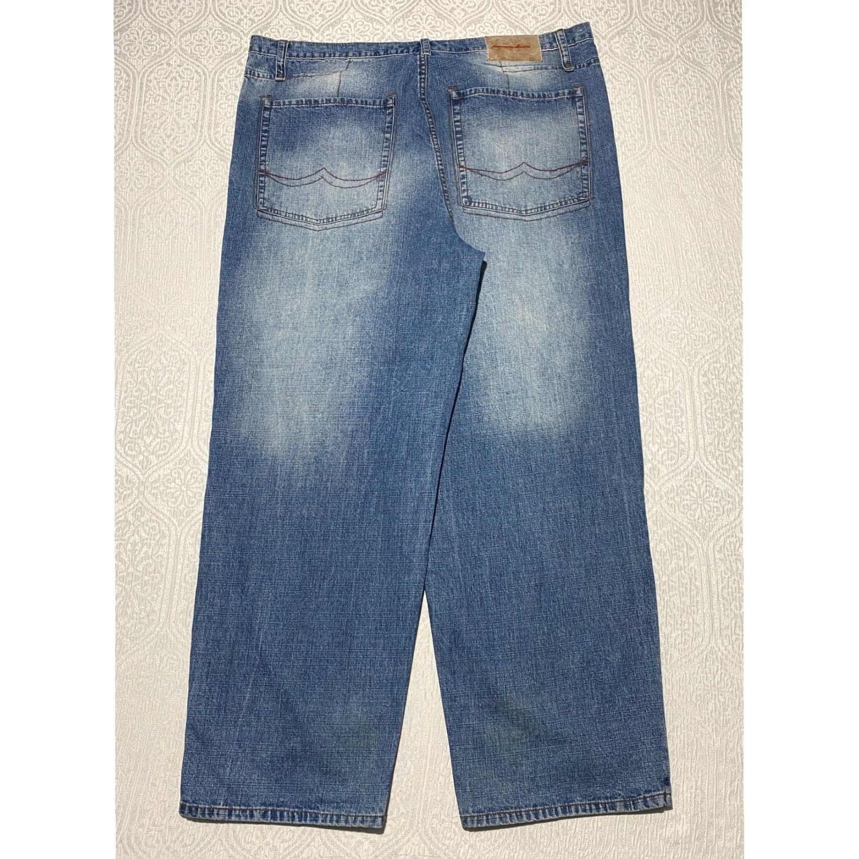 Denime Attitude Premium Denim Jeans Men 46 Blue Relaxed Fit 5-Pocket Denim Ramie Cotton Distressed Logo Button Zip Wide-Leg Jeans Mens Size US 30 / EU 46 - 6 Thumbnail