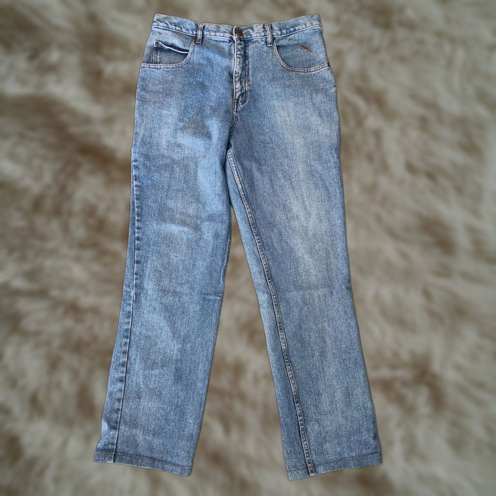 Puma VINTAGE PUMA Jeans Men's 33x33 Y2K Light Wash Hip Hop Skater Street Wear Jeans 33 in Inseam 5-Pocket Denim Cotton Blue Regular Men Size US 33 - 1 Thumbnail