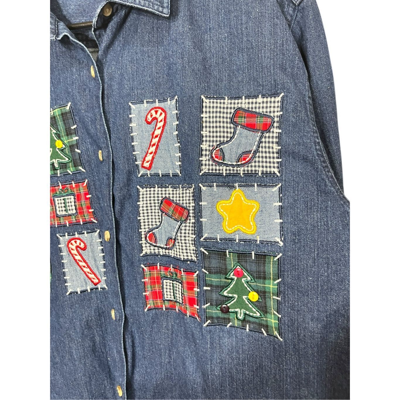 Other Vintage Westbound 90s Christmas Patchwork Embroidery Denim Shirt Large Size L / US 10 / IT 46 - 2 Thumbnail