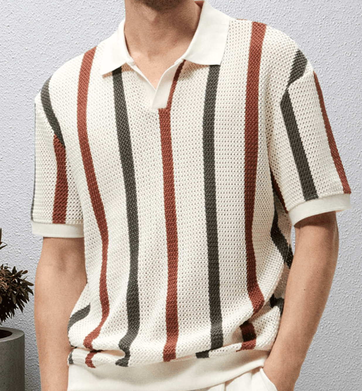 Designer Casual Stripe Knit Polo Shirt Size US L / EU 52-54 / 3 - 1 Thumbnail