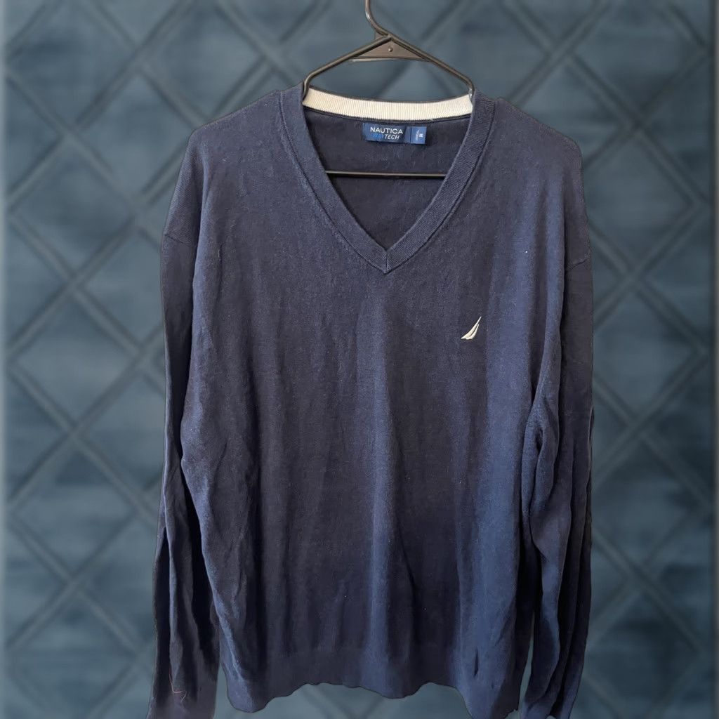Nautica Nautica Men’s Navtech V-Neck Sweater XXL Navy Blue Classic Fit Slim Pullover Knit Pullover Casual Formal All Seasons Lightweight Size US XXL / EU 58 / 5 - 1 Thumbnail