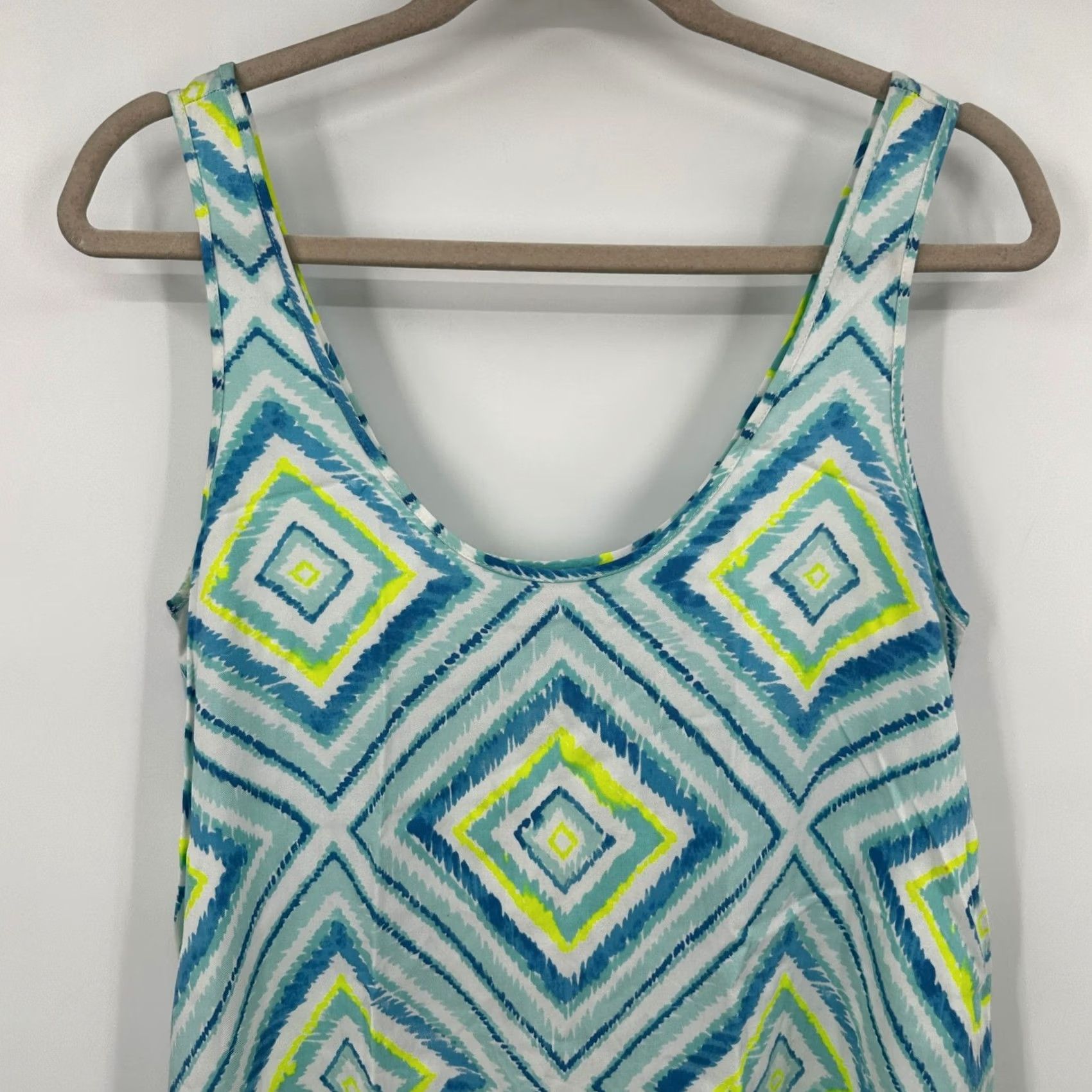Southern Tide VINTAGE Southern Tide Teal Lime Geometric Diamond Ikat Rayon Mini Dress Small Beach Size S / US 4 / IT 40 - 2 Thumbnail