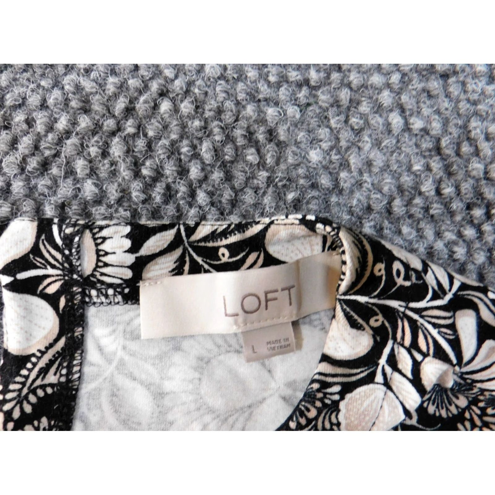 Loft Loft Dress A-Line Long Sleeve Black L Womens Casual Business Knee Length Stretch Rayon Spandex Raglan Sleeve Geometric Pattern Size L / US 10 / IT 46 - 5 Thumbnail