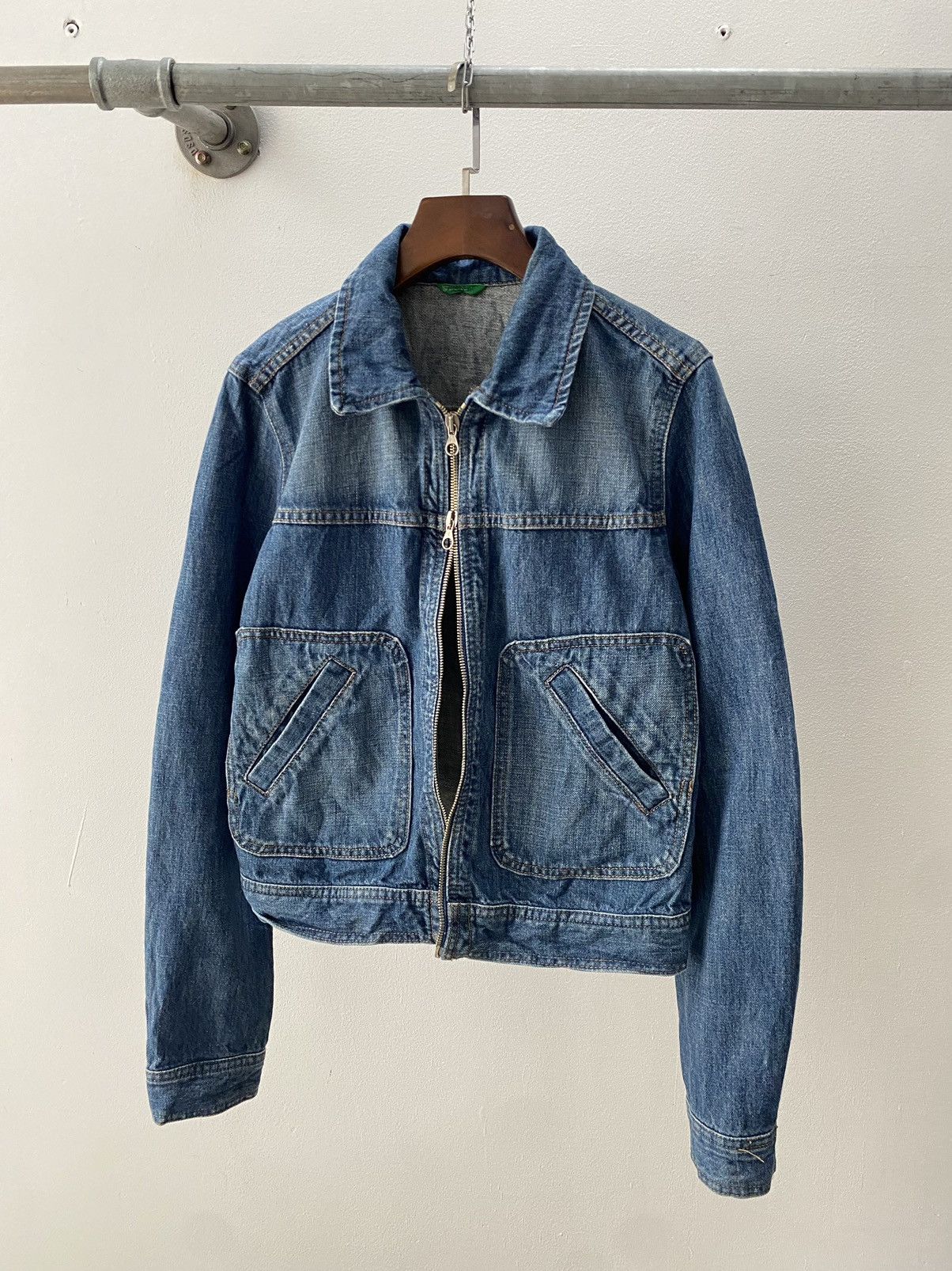 United Colors Of Benetton Benetton Double zip cropped denim jacket Size M / US 6-8 / IT 42-44 - 2 Thumbnail