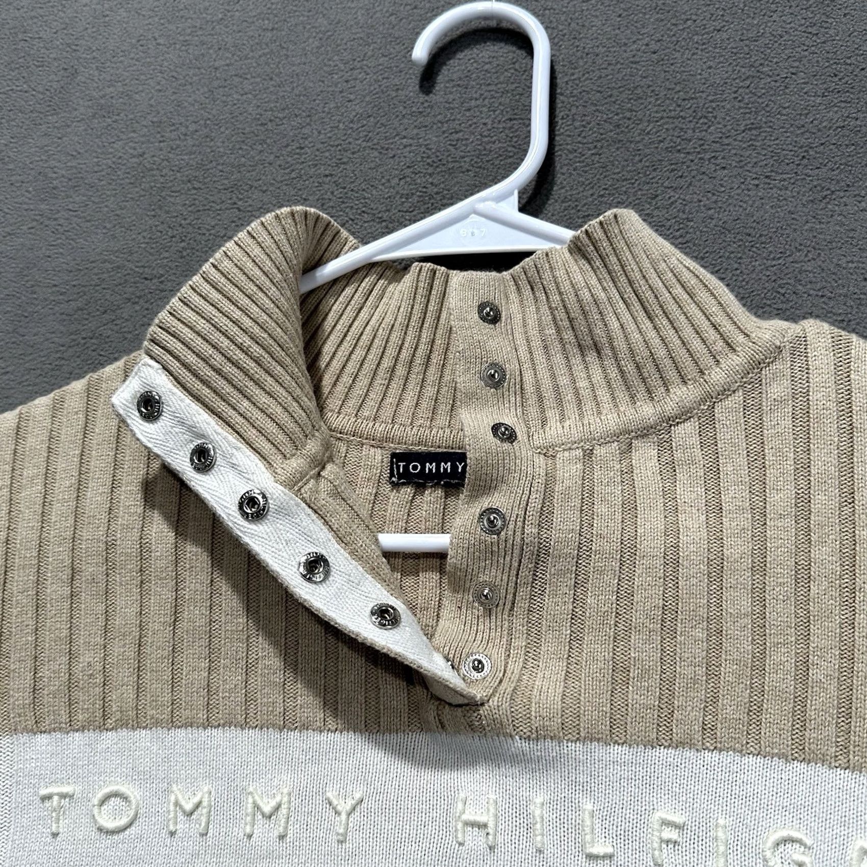 Tommy Hilfiger Tommy Hilfiger Sweater Womens XL Beige Striped Ribbed Knit Cropped Pullover GUC Size M / US 6-8 / IT 42-44 - 5 Thumbnail