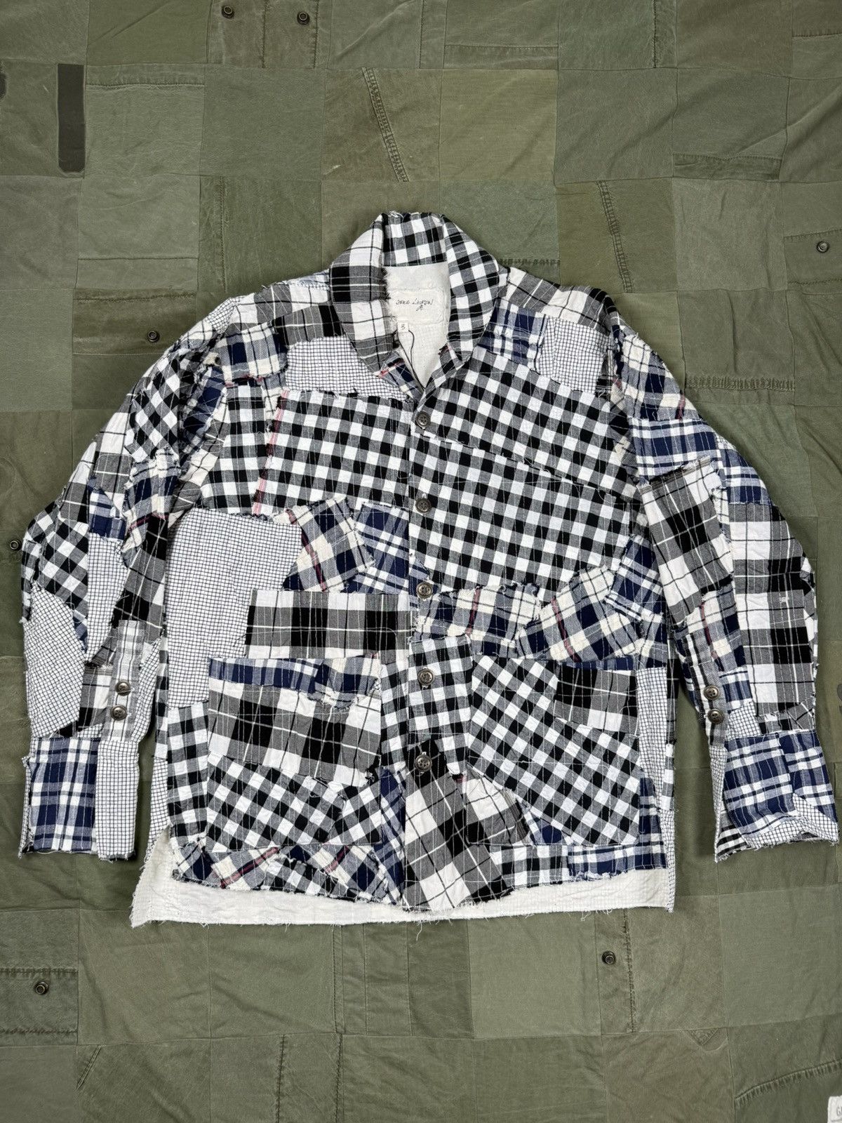 Greg Lauren Black/White Stitchwork Boxy Shirt Size US L / EU 52-54 / 3 - 1 Thumbnail