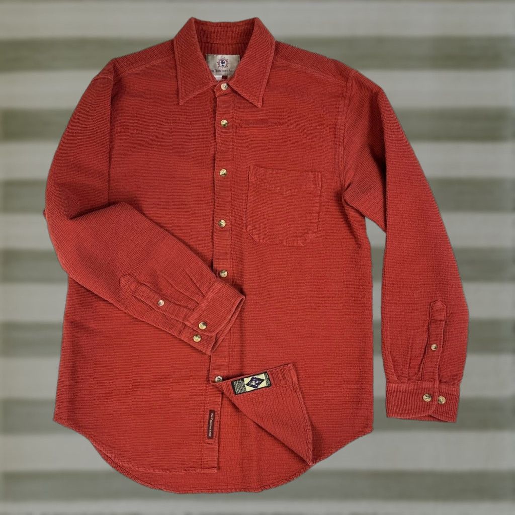 The Territory Ahead VINTAGE The Territory Ahead Button-Up Ribbed Cotton Shirt Brick Red L Mens Size US L / EU 52-54 / 3 - 1 Thumbnail