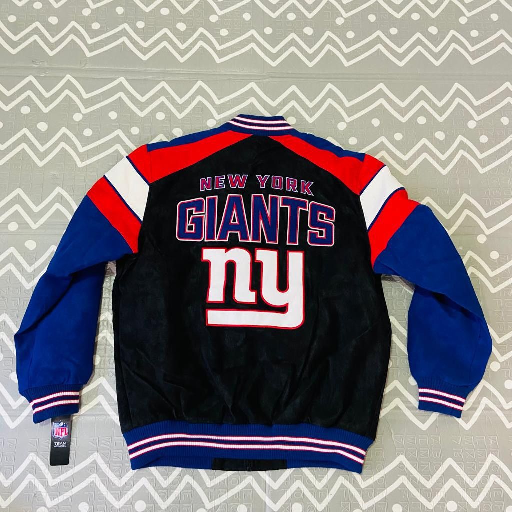 image of Nfl x Vintage Ny Giants Suede Leather Varsity Bomber Jacket, Men's (Size XL)