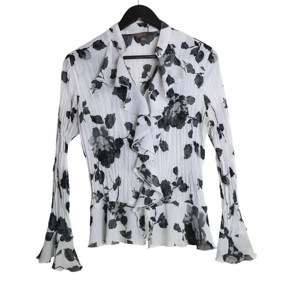 Vintage Vintage Jessica Floral Black White Ruffle V-neck Blouse Size M / US 6-8 / IT 42-44 - 1 Thumbnail