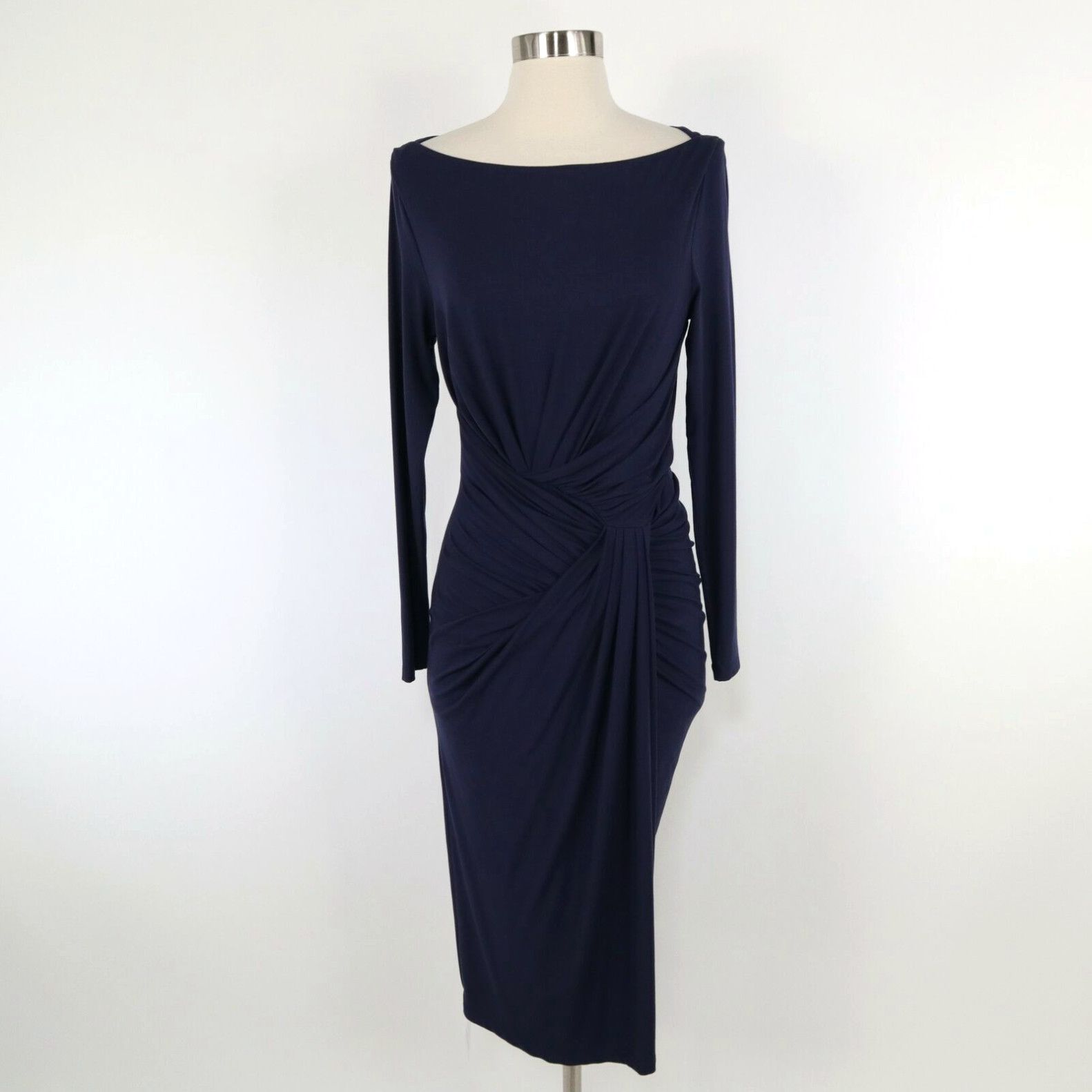 image of Vintage Mm.lafleur Keiko Sheath Dress Xs New Navy Blue Draped Stretch Jersey Career $240 in White, 