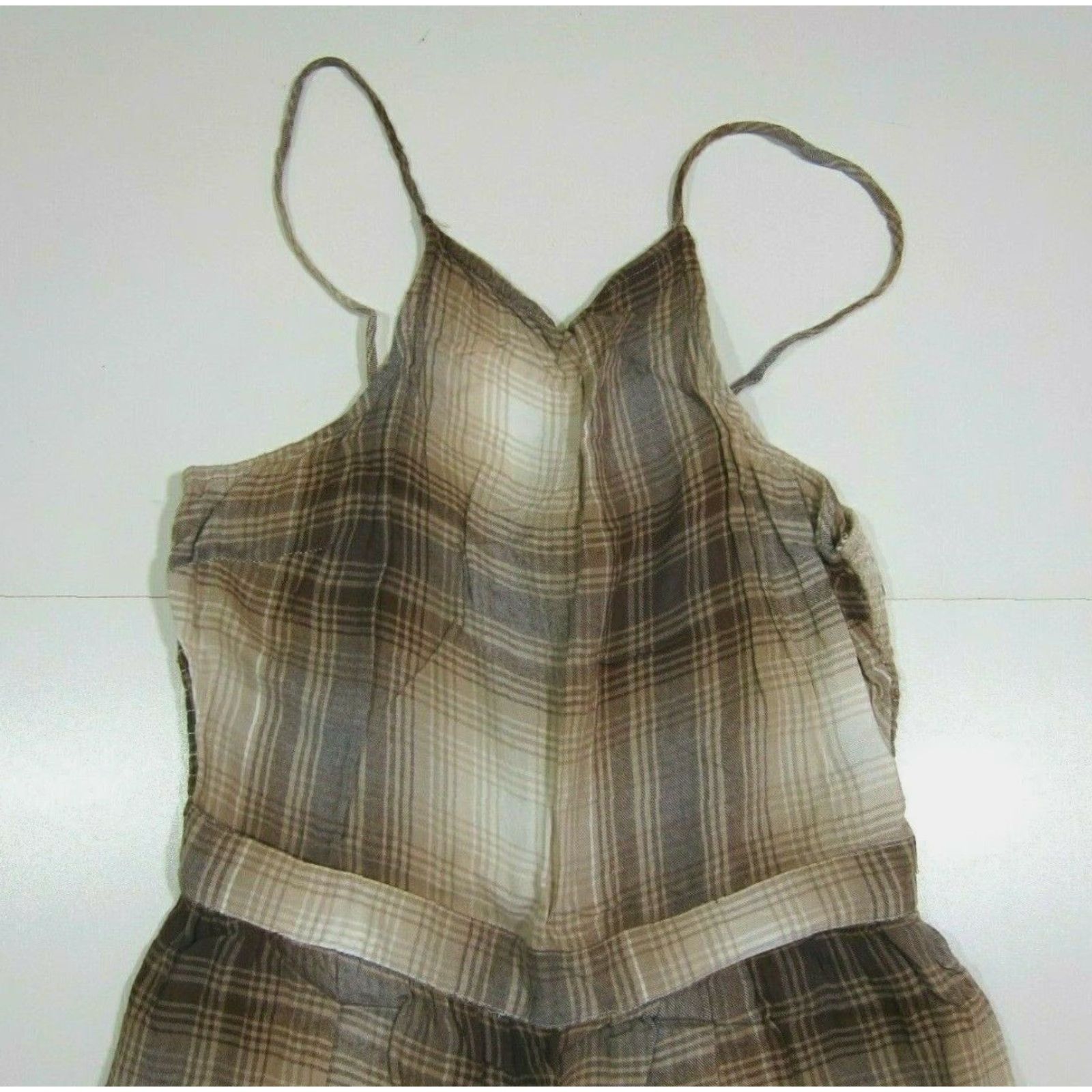 American Eagle Outfitters American Eagle Outfitters Jumpsuit Women S Plaid Brown 100% Rayon Spaghetti Strap Wide Leg Pockets Size 28" / US 6 / IT 42 - 4 Thumbnail