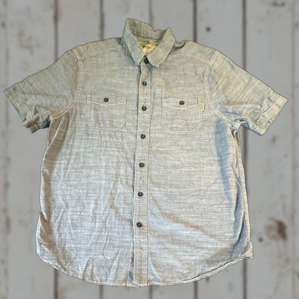 Vintage Woolrich Short Sleeve Button Down Shirt L Blue 100% Cotton Denim Like Solid Pattern Mens Regular Collared Shirt Size US L / EU 52-54 / 3 - 1 Thumbnail