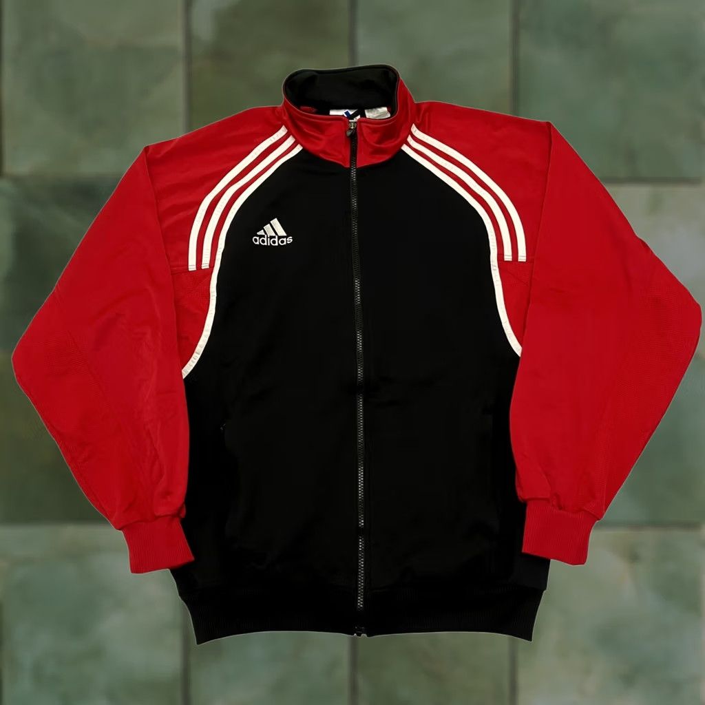 Adidas VINTAGE adidas Track Jacket Mens Large Red Black 3 Stripe Full Zip 90s Size US L / EU 52-54 / 3 - 1 Thumbnail