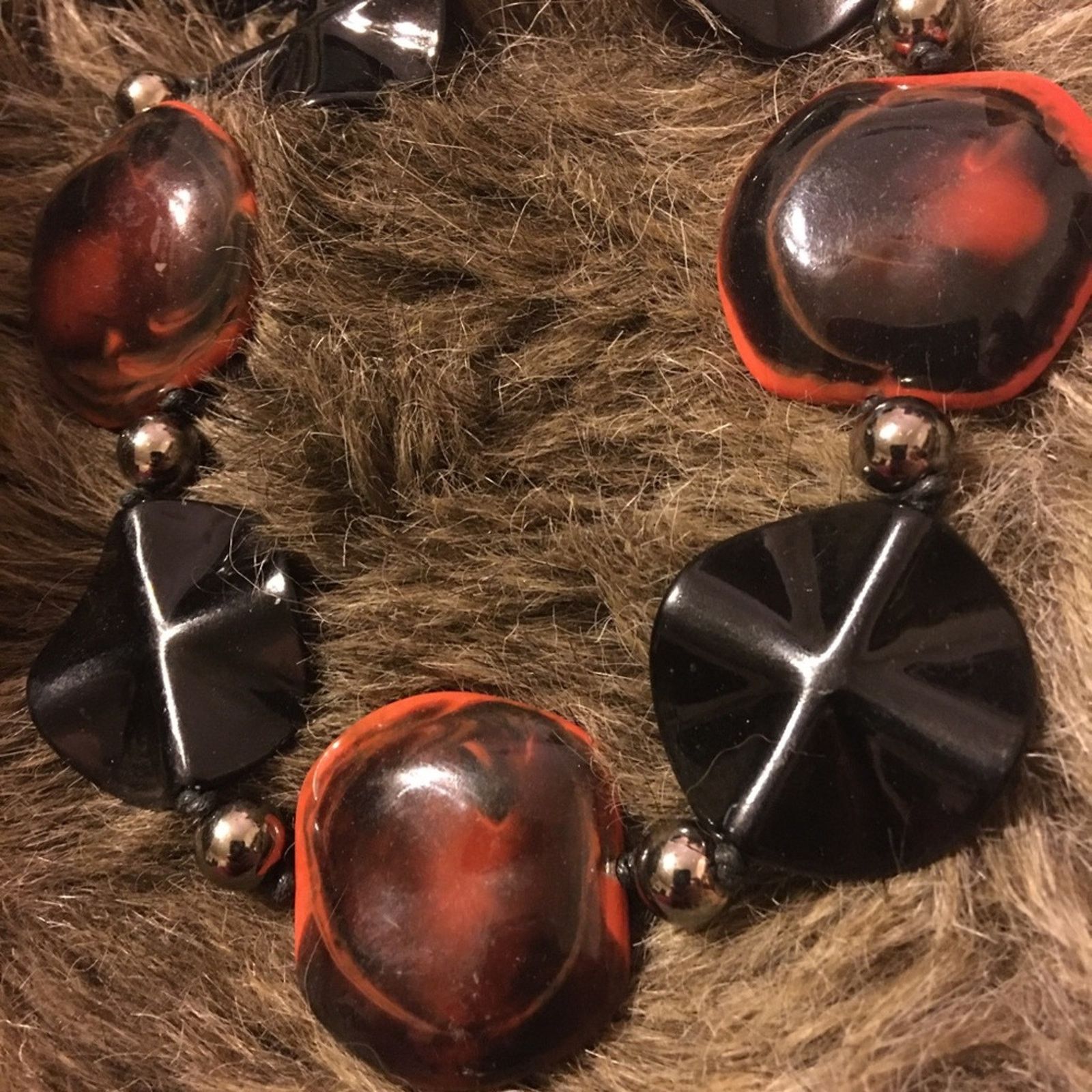 Jewelry Marbled glass and plastic disc corded necklace Size ONE SIZE - 6 Thumbnail
